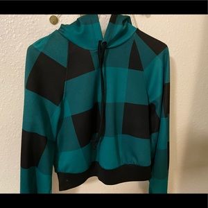 Teal and black cropped hoodie